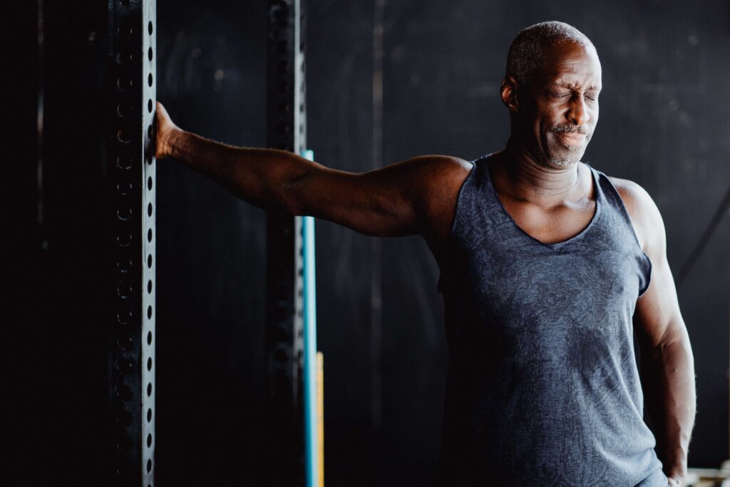 a man stretching