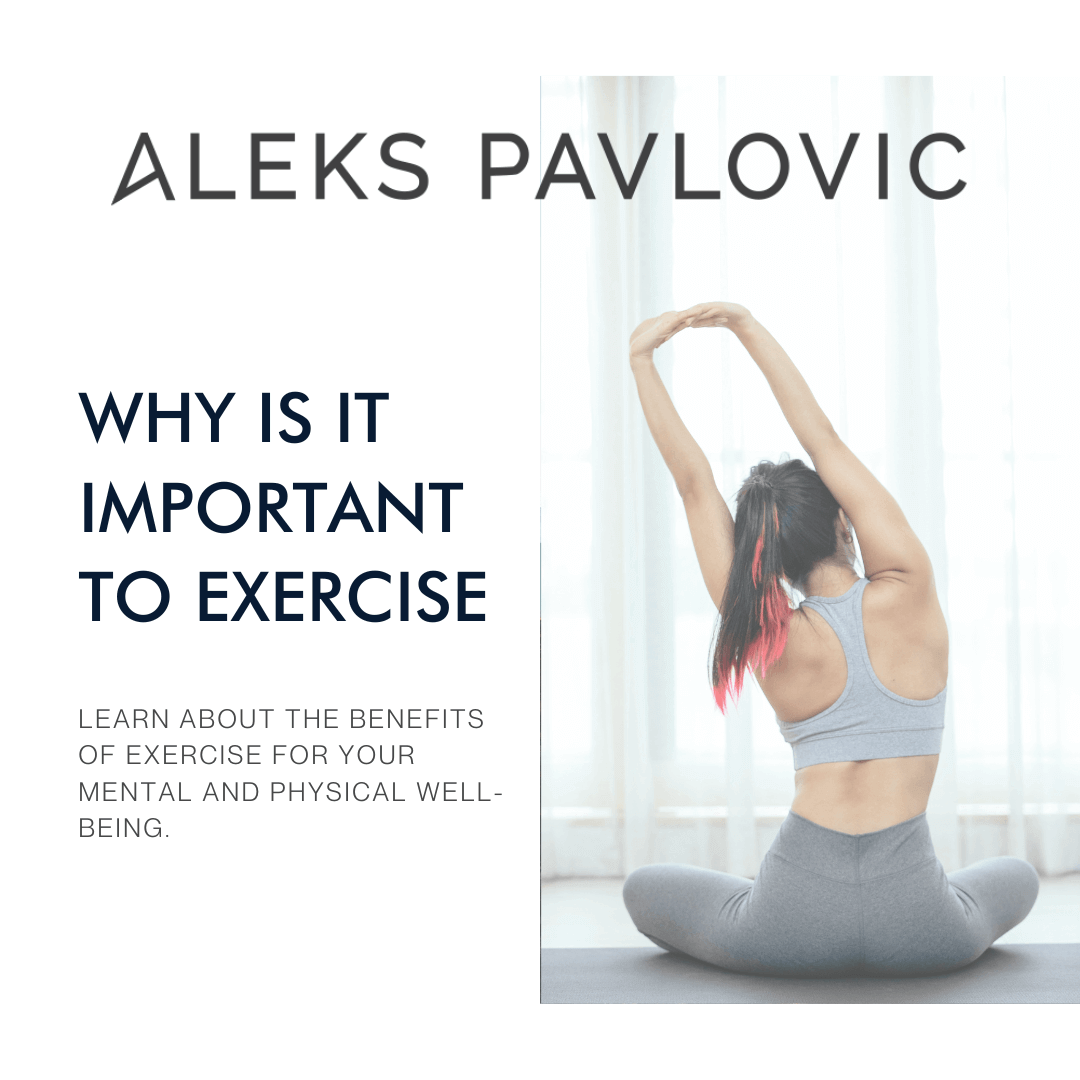 blog graphic with woman stretching and title "why is it important to exercise"