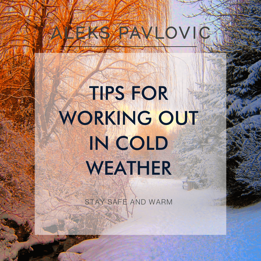 Blog graphic for Tips for Working Out in Cold Weather with snowy background