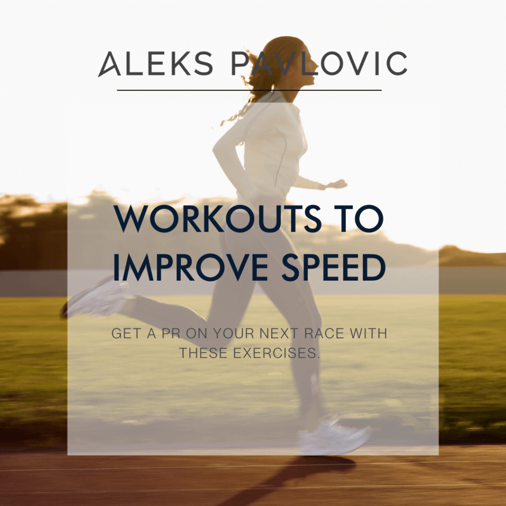 blog graphic with woman running and titled Workouts to Improve Speed