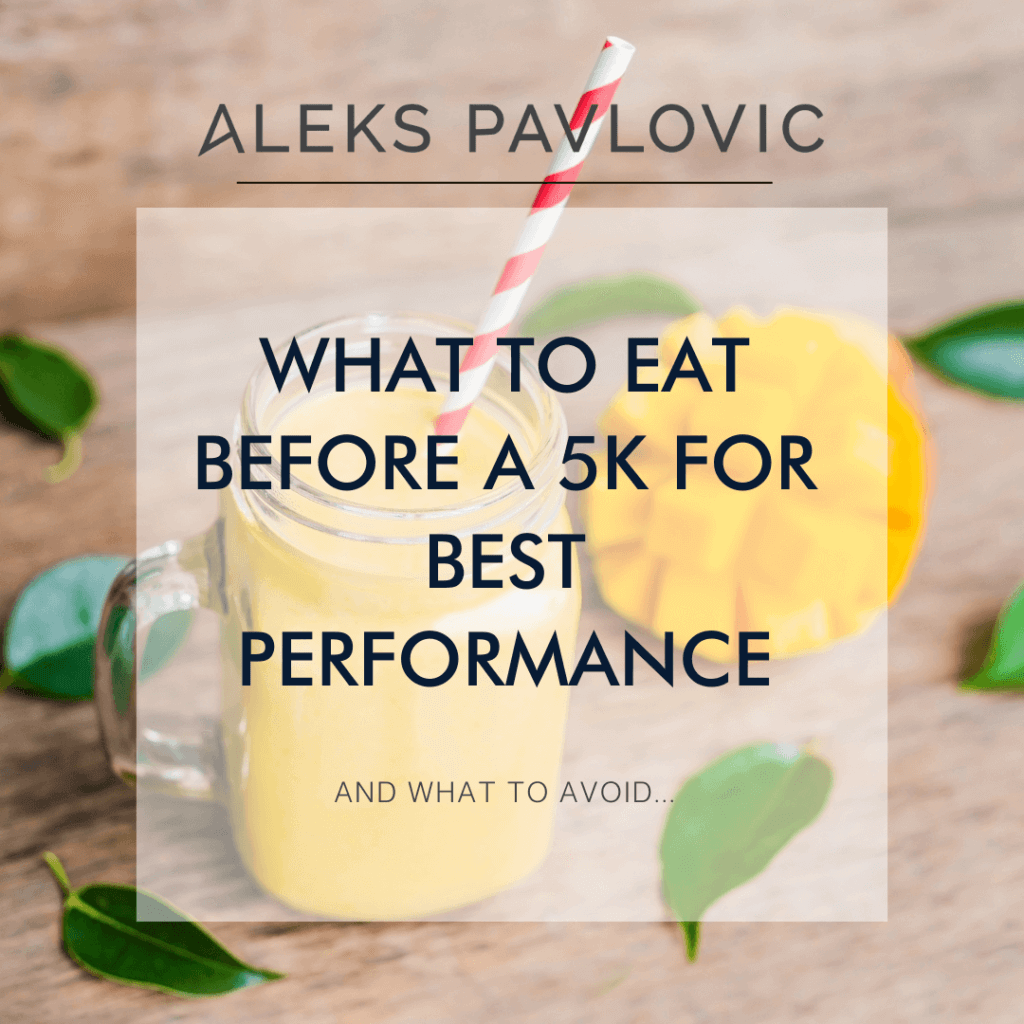 Blog graphic with smoothie in the background and title "What to Eat Before a 5K for Best Performance"